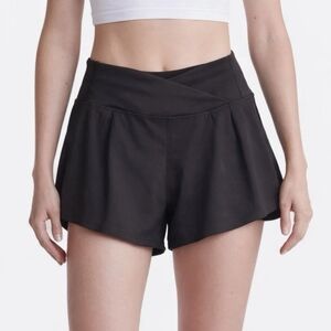 Yogalicious Lux Black Cross-Front Flowy Women's Pleaded Skort Shorts
